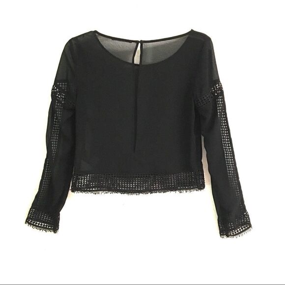 H&M black sheer lace long sleeve blouse S* - Picture 4 of 6
